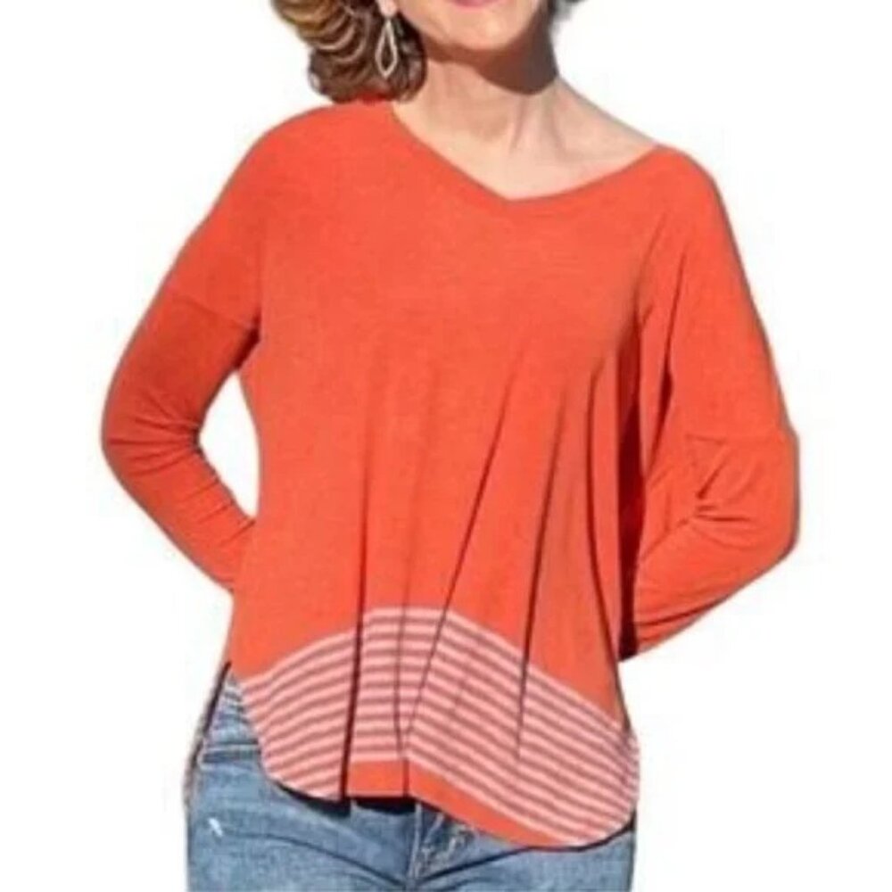 CABI Hangout Tee Orange Gray Long Sleeve Sz XL #4190 NWOT